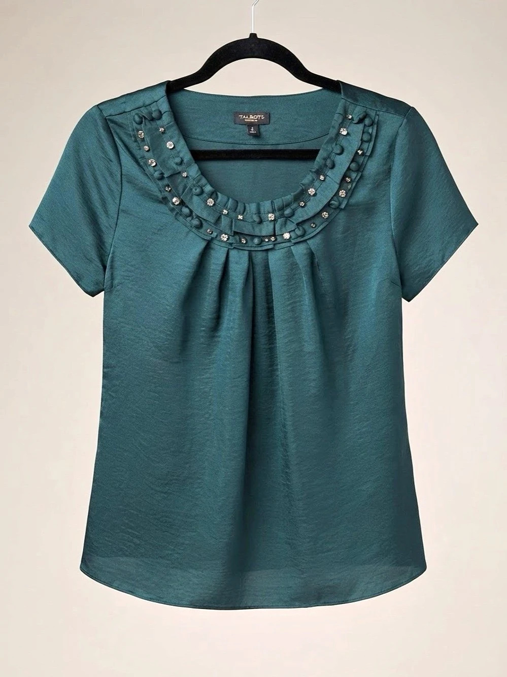 Talbots Embellished Neckline Blouse in Green Size 6